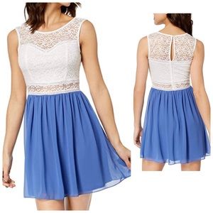 🔴 3/$25 BCX - Juniors’ Lace Chiffon Contrast Mini Dress 11 NWT